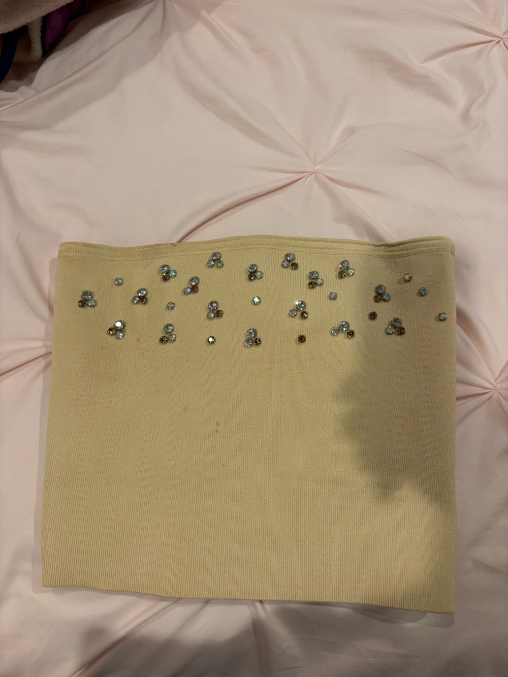 Zara Beige Embellished Strapless Crop Top